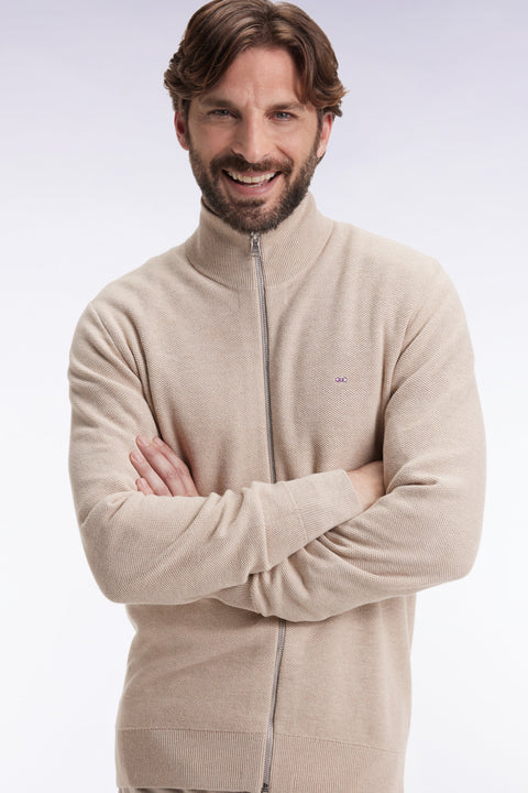 Cardigan en coton nid d'abeille beige coupe droite - MANQUE A PLAT - Image 2