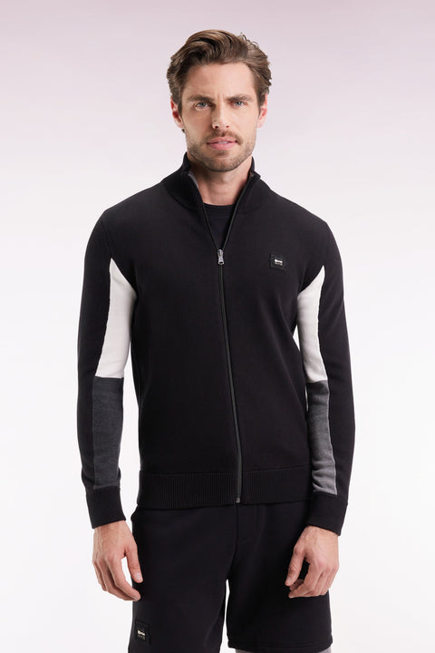 Cardigan en coton noir à intérieur de manches contrasté - Image 1