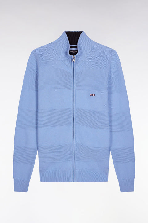 Cardigan zippé en coton nid d'abeille ciel coupe droite - Image 2