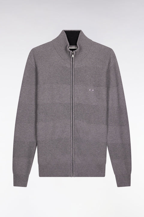 Cardigan zippé en coton nid d'abeille gris coupe droite - Image 2