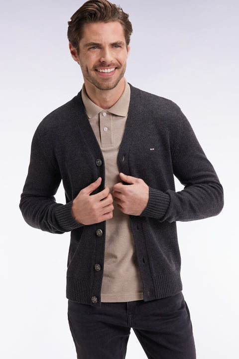Cardigan en laine et coton gris coupe droite - Image 3