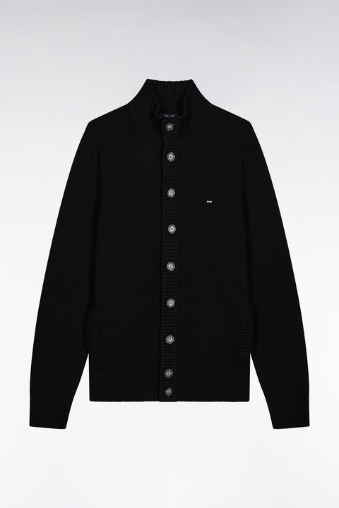 Cardigan à col montant en laine et coton noir - Image 2