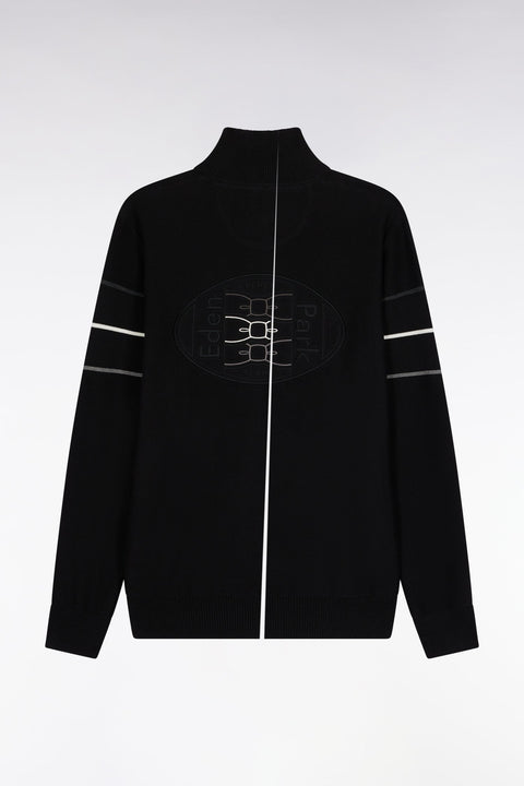 Cardigan zippé en coton noir à liserés colorés coupe droite - Image 2