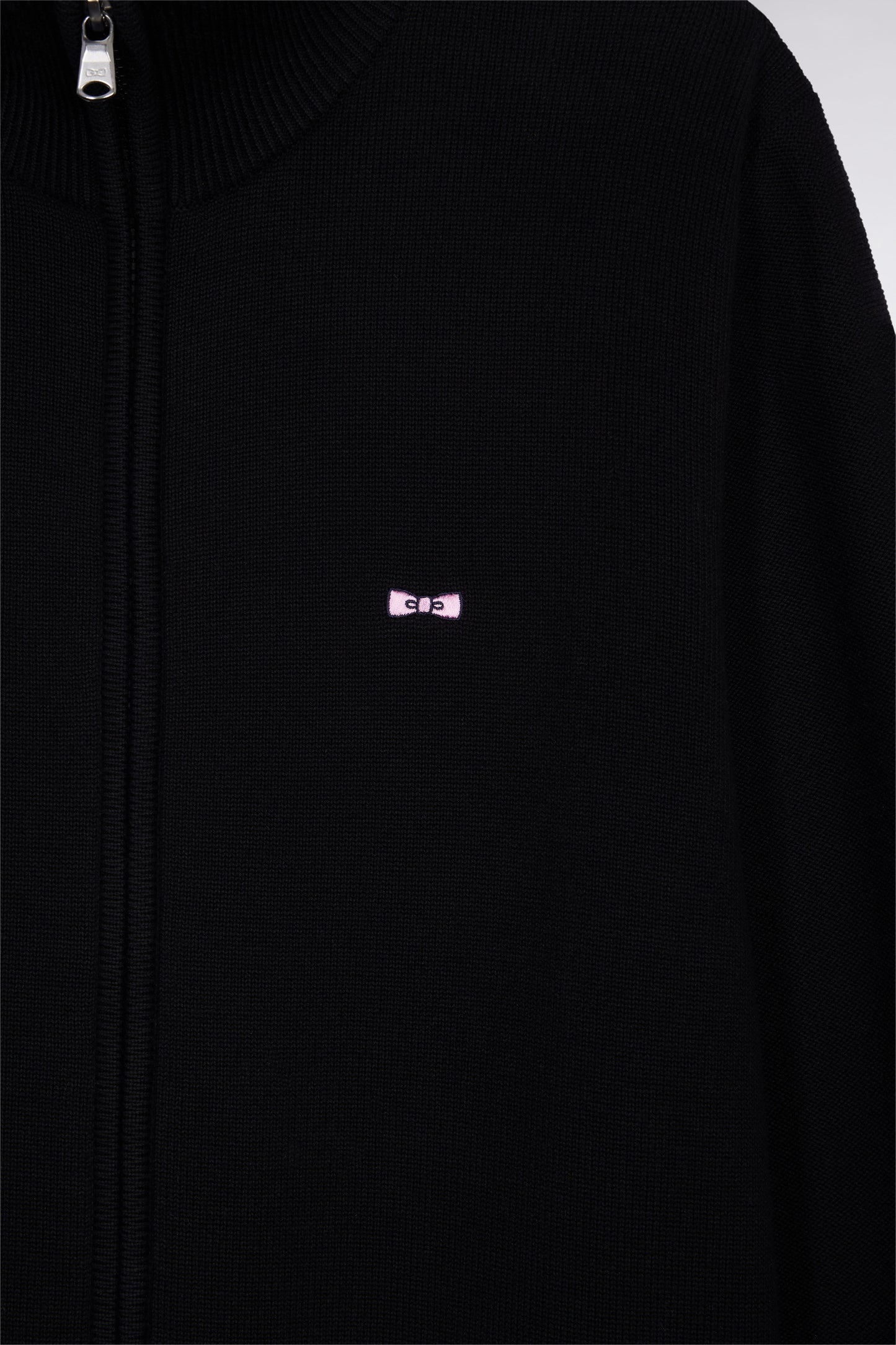 Cardigan zippé en coton marine broderie 10 noir coupe droite