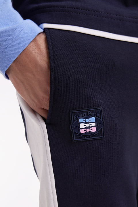 Jogging en molleton gratté marine colorblock coupe droite - Image 3
