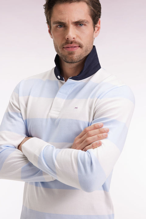 Maillot manches longues en jersey à rayures rugby ciel et écru - Image 3