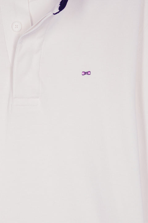 Maillot manches longues en jersey blanc dessous de col rayé - Image 2