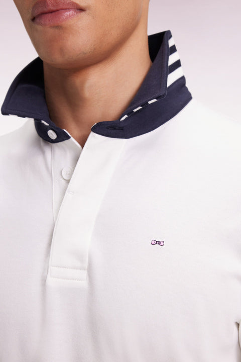 Maillot manches longues en jersey blanc dessous de col rayé - Image 3