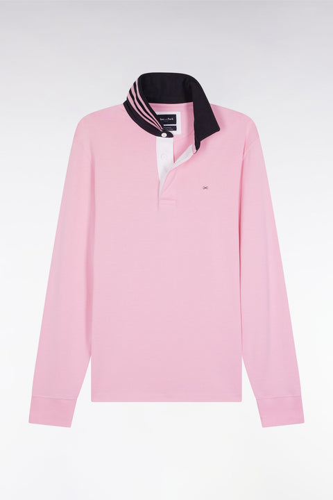 Maillot manches longues en jersey rose dessous de col rayé - Image 2