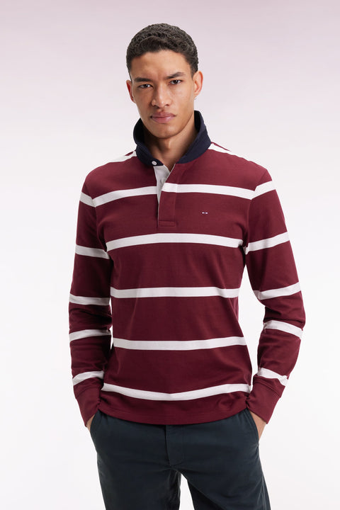 Maillot manches longues en jersey de coton bordeaux à rayures blanches - Image 1
