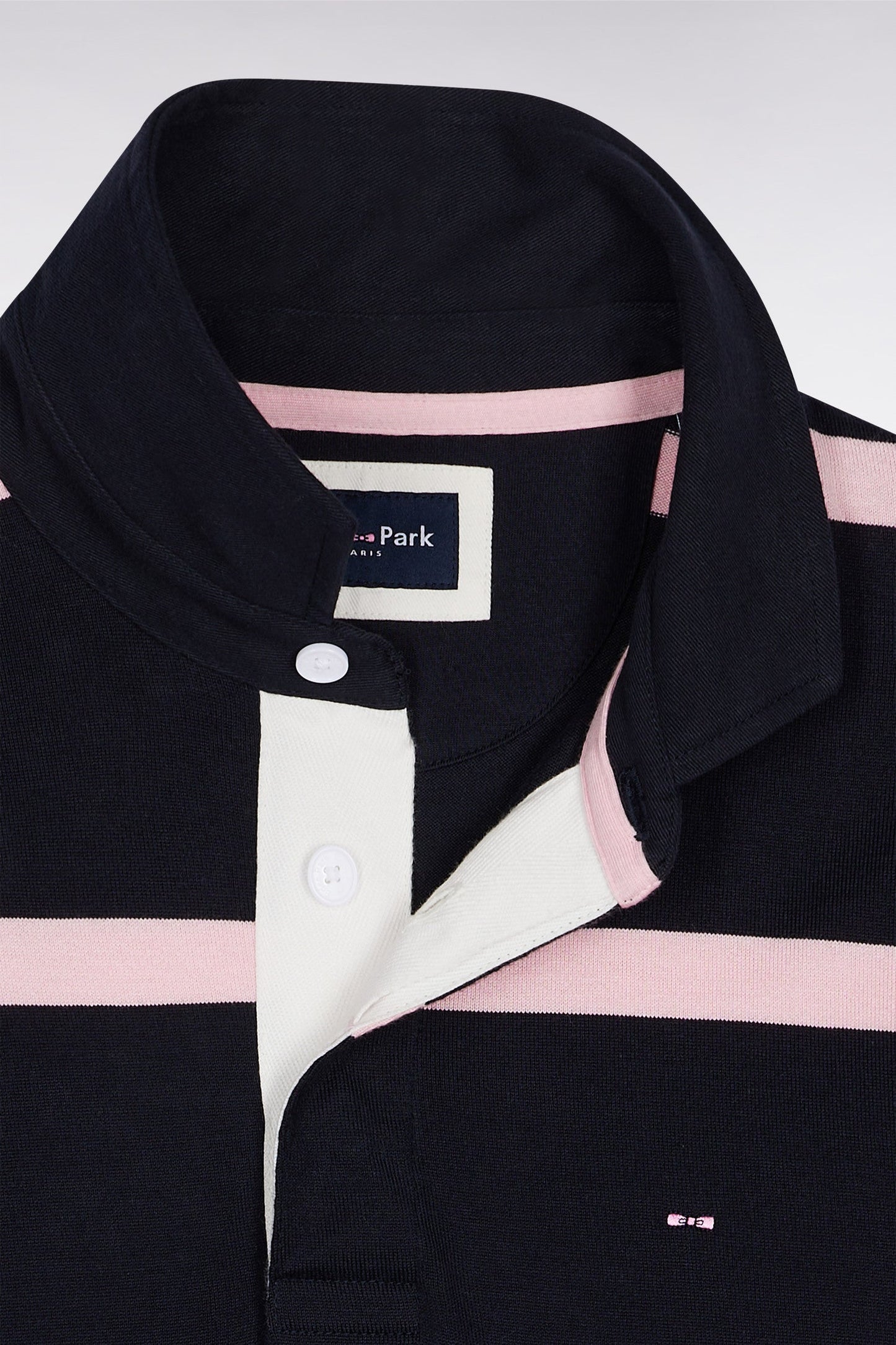 Maillot manches longues en jersey de coton marine à rayures roses