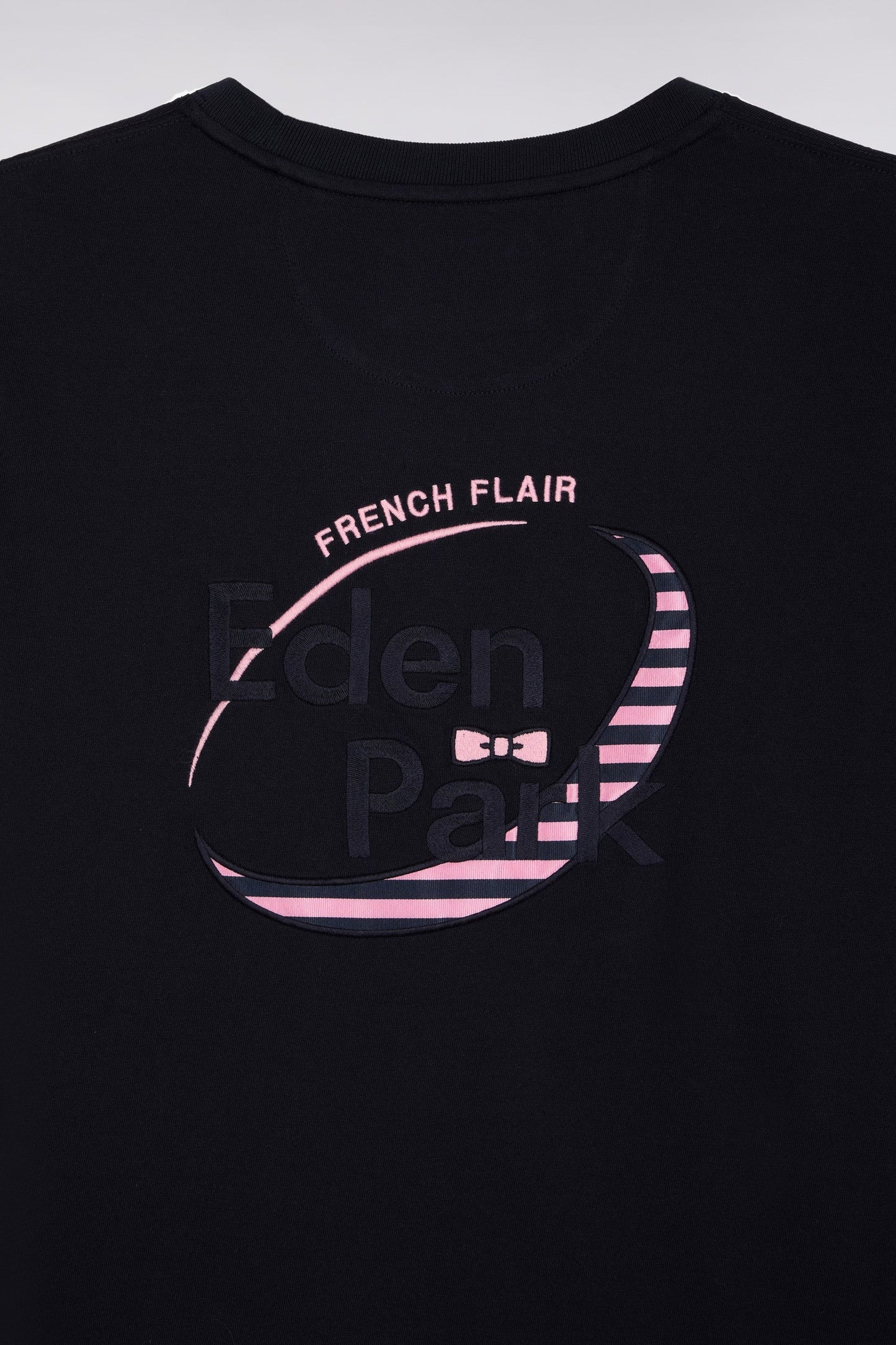 Maillot à manches longues en jersey de coton épais marine brodé coupe droite