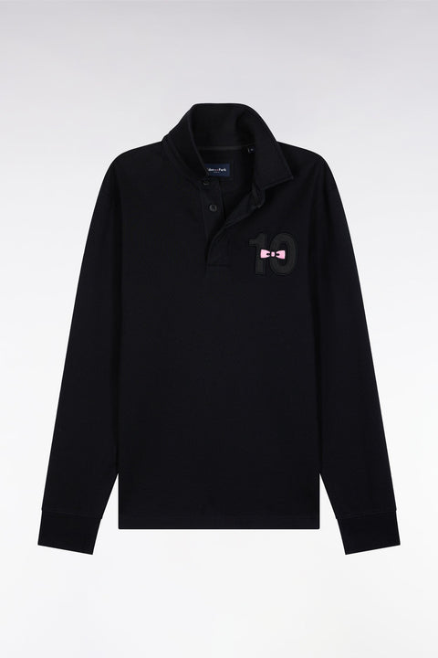 Maillot à manches longues en jersey de coton épais noir brodé coupe droite - Image 2