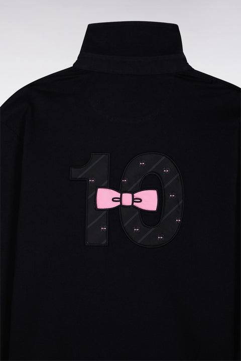 Maillot à manches longues en jersey de coton épais noir broderie nœud papillon coupe droite - Image 2