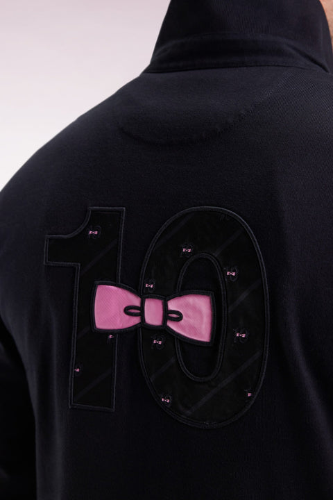 Maillot à manches longues en jersey de coton épais noir broderie nœud papillon coupe droite - Image 3