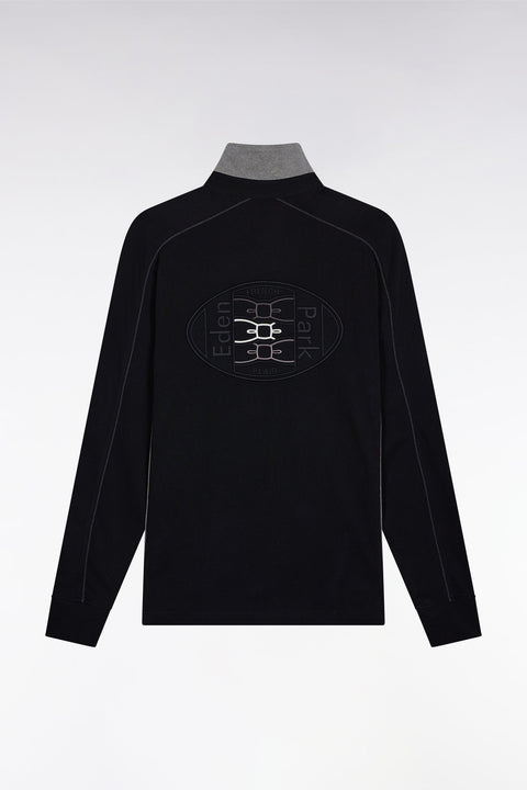 Maillot à manches longues en jersey de coton épais noir passepoils coupe droite - Image 2