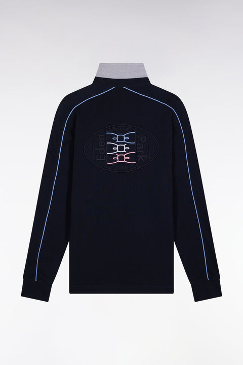 Maillot à manches longues en jersey de coton épais marine passepoils coupe droite - Image 2