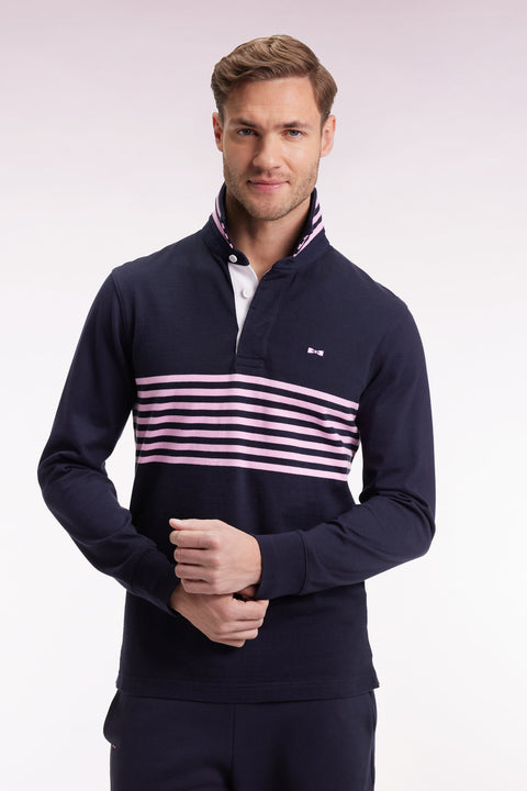 Maillot à manches longues en jersey épais marine rayé coupe droite - Image 1