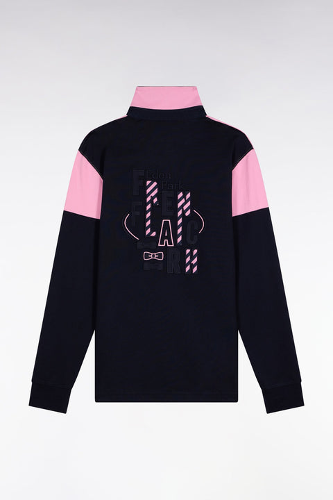Maillot à manches longues en jersey bicolore marine et rose coupe droite - Image 2