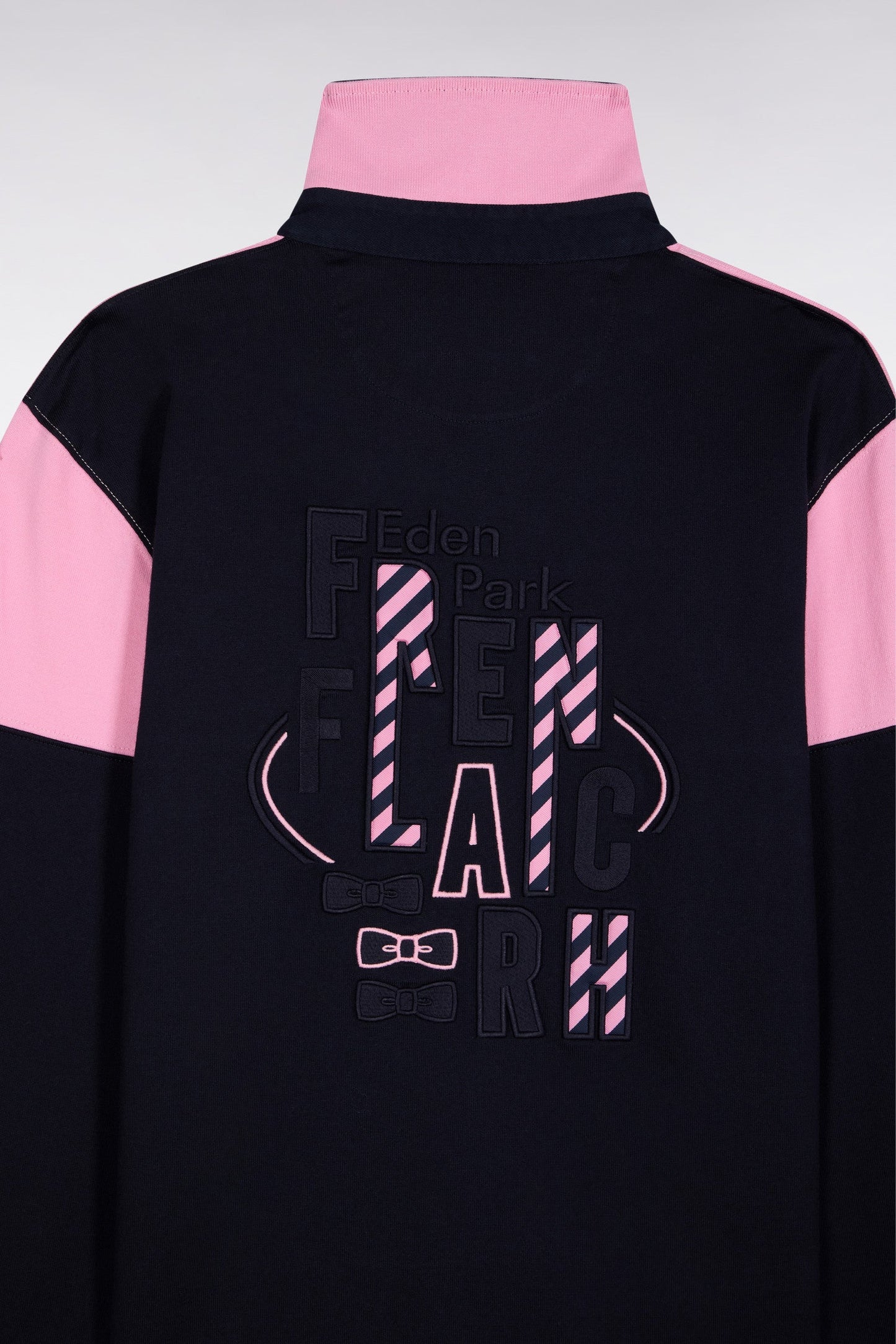 Maillot à manches longues en jersey bicolore marine et rose coupe droite