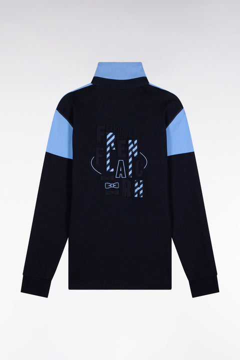 Maillot à manches longues en jersey bicolore marine et ciel coupe droite - Image 2