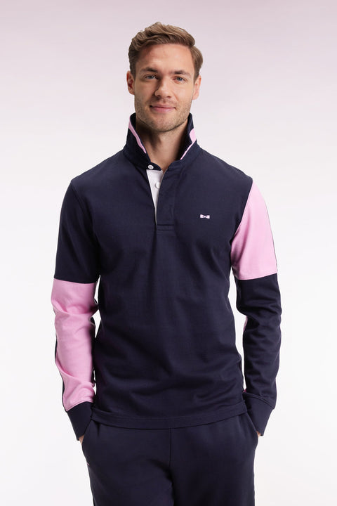 Maillot à manches longues en jersey colorblock marine coupe droite - Image 1