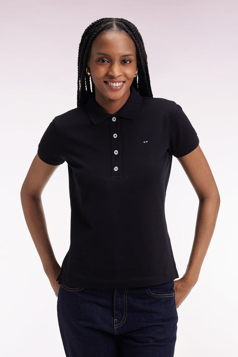 Polo manches courtes en coton stretch noir coupe slim - Image 1