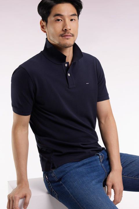 Polo manches courtes en coton Pima marine coupe droite - Image 3