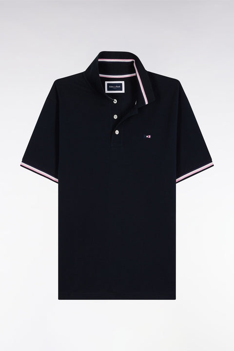 Polo manches courtes en coton marine détails rayés coupe ample - Image 2