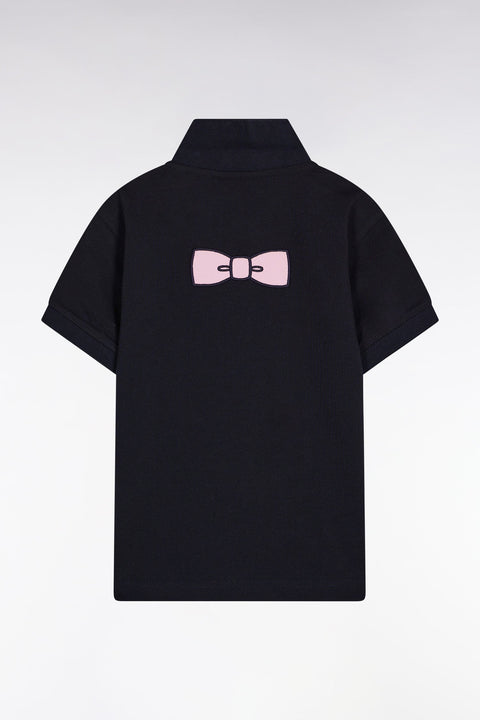 Polo manches courtes en coton marine broderie nœud papillon coupe droite - Image 1