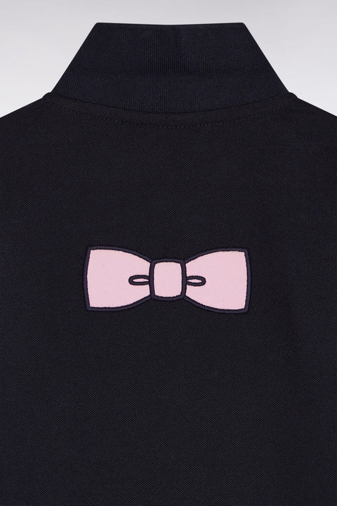 Polo manches courtes en coton marine broderie nœud papillon coupe droite - Image 3