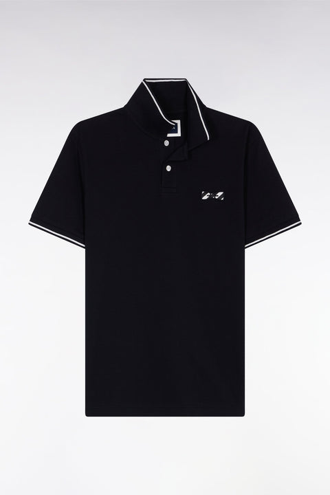 Polo à manches courtes en coton noir broderie cerclée - Image 2