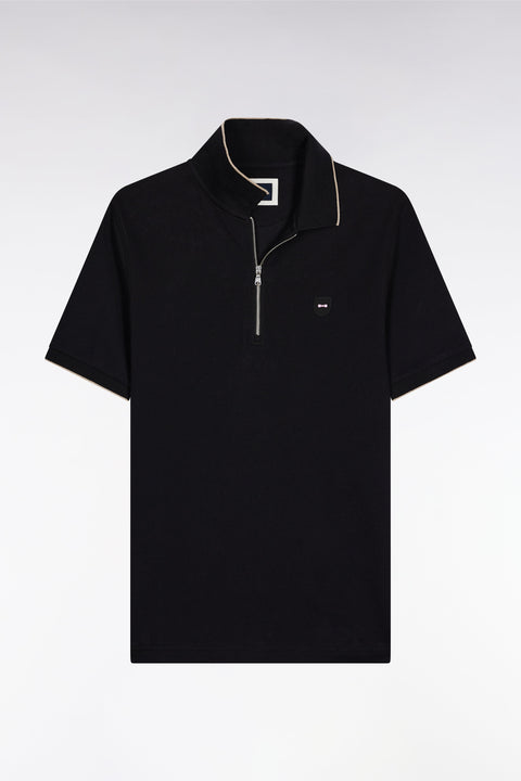 Polo manches courtes en piqué coton stretch noir zippé coupe slim - Image 2