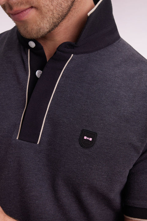 Polo manches courtes en piqué coton stretch gris coupe slim - Image 3