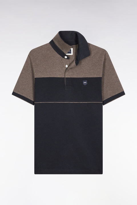 Polo bicolore manches courtes en piqué coton stretch marine coupe slim - Image 2