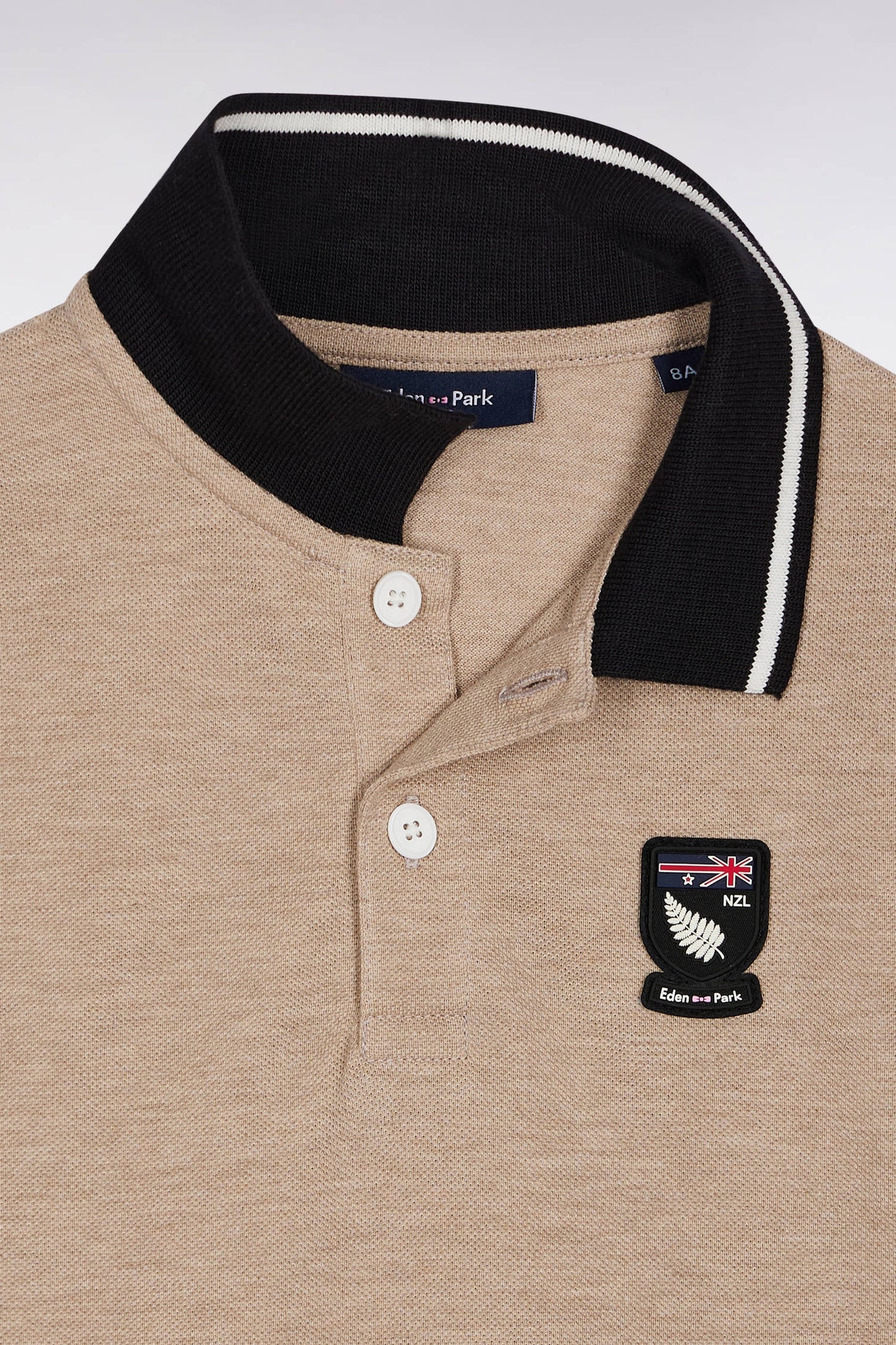 Polo à manches courtes en coton marine et beige écusson 10 coupe droite