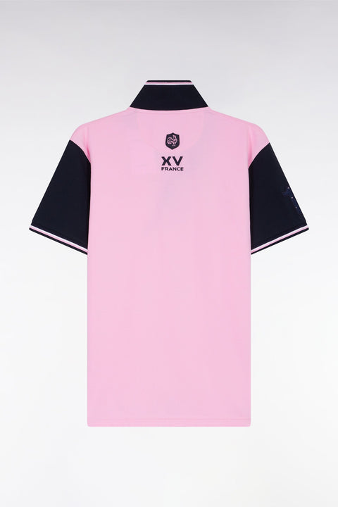 Polo manches courtes rose et marine finitions tricolores coupe droite - Image 2