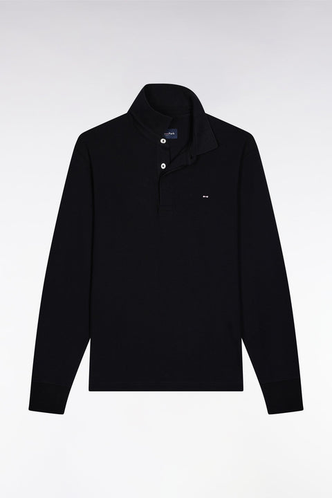Polo à manches longues en coton stretch noir coupe slim - Image 2