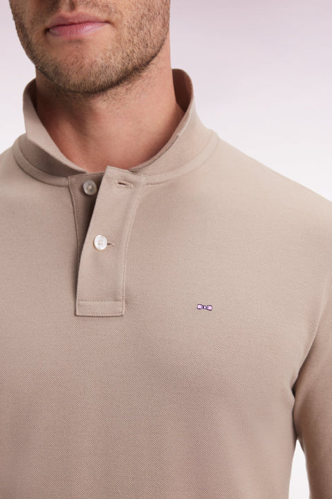 Polo à manches longues en coton Pima beige coupe droite - Image 3