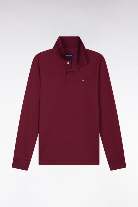 Polo à manches longues en coton Pima bordeaux coupe droite - Image 2