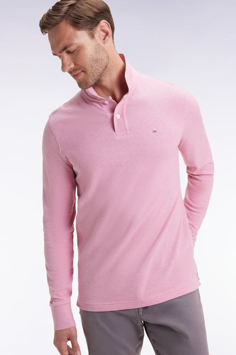 Polo à manches longues en coton chiné rose coupe droite - Image 3
