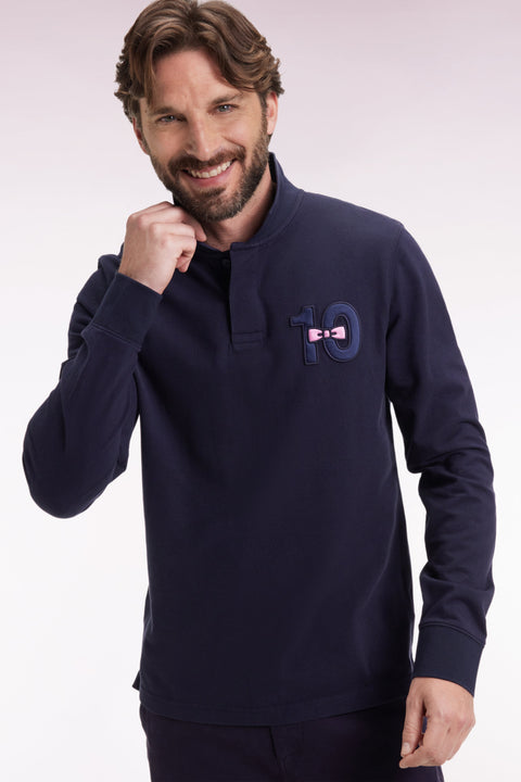 Polo à manches longues en piqué coton marine broderie 10 - Image 3