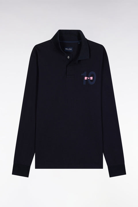 Polo à manches longues en piqué coton marine broderie 10 - Image 2