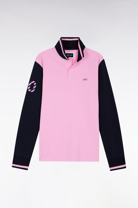 Polo à manches longues en piqué coton bicolore rose broderie 10 - Image 2
