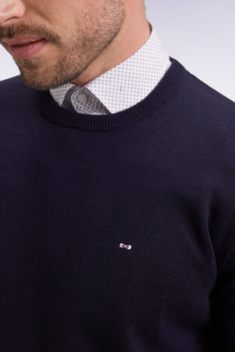 Pull col rond en laine et coton marine - Image 3