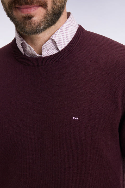 Pull col rond en laine et coton bordeaux - Image 3