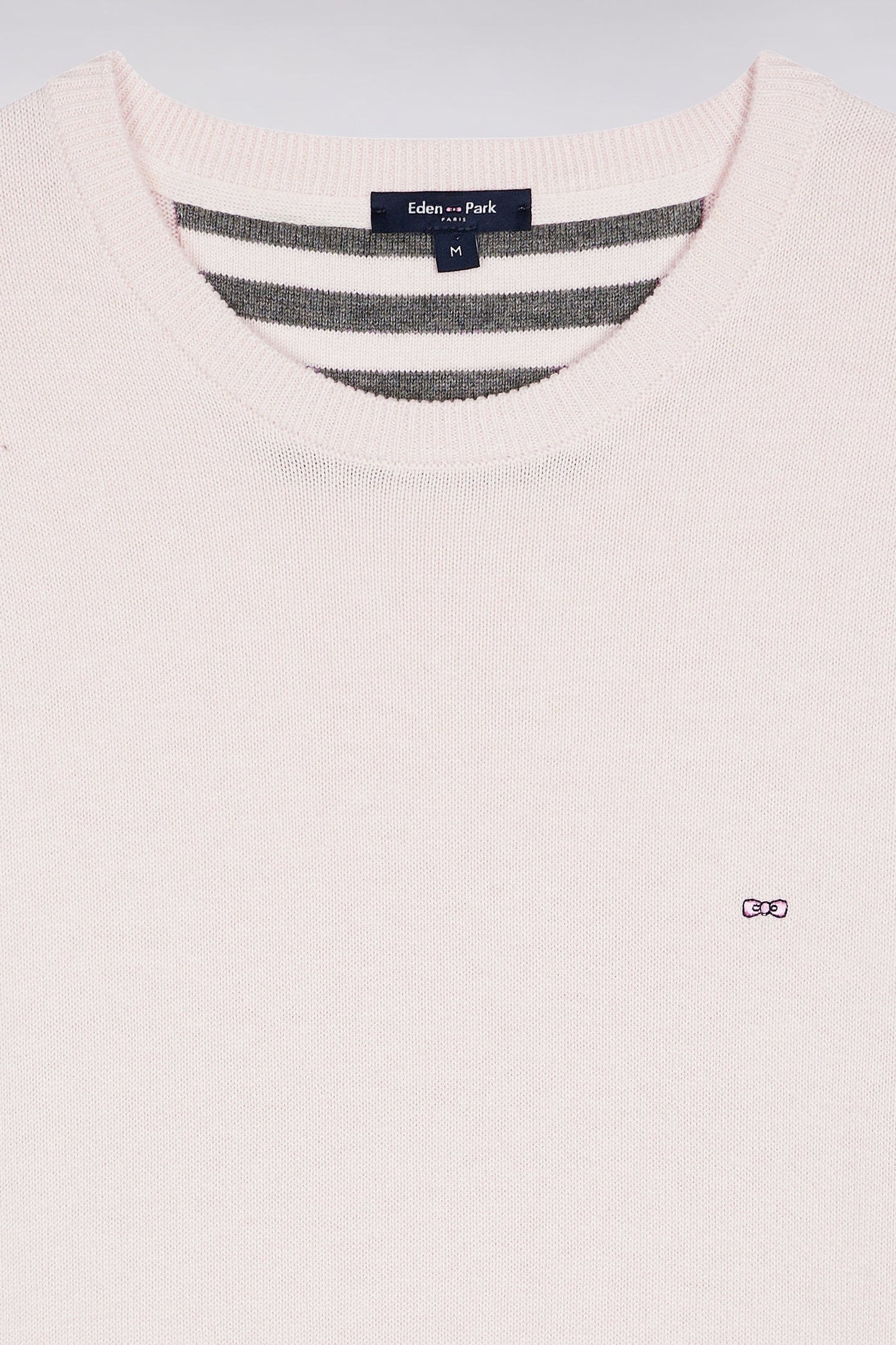 Pull col rond en laine et coton écru
