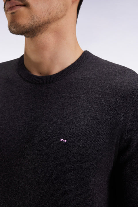 Pull col rond en laine et coton gris foncé - Image 3