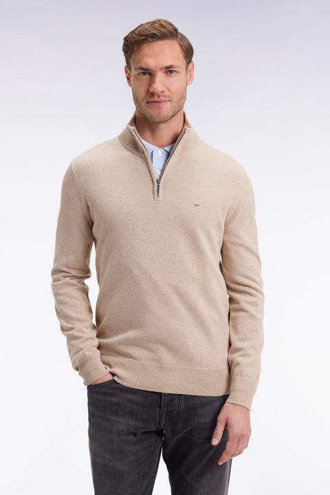Pull col camionneur en laine et coton beige - Image 1