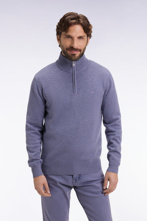 Pull col camionneur en laine et coton bleu gris - Image 1